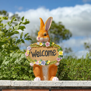 Weiran flower house garden courtyard decoration creative welcome sign rabbit ornament resin small animal ornament ornament welcome sign yellow rabbit