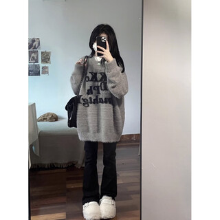 Dxot2025 new sweater for women for small people in autumn and winter, thickened, loose, lazy, soft, glutinous milk, fufu sweater trendy gray version s recommended 80-95jin jin equals 0.5 kg