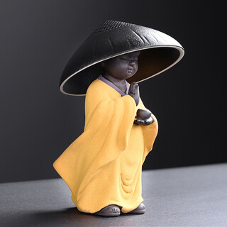 Tao yunshang's creative ceramic little monk tea strainer, tea strainer, tea strainer, household kung fu tea set accessories, tea partition, tea ceremony ornaments, colored sand - bright yellow, zen heart tea strainer