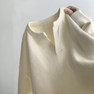 Pocket henry collar sweater for men in autumn and winter new trendy brand thickened warm sweater youth loose versatile inner base shirt off-white xl 135-150jin jin equals 0.5 kg