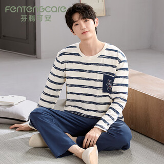 芬腾可安（FENTENGCARE）秋冬新品男士睡衣男纯棉圆领套头长袖长裤可外穿休闲大码家居服Q2