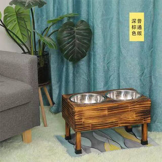 Huameilong dog bowl for medium and large dogs double bowl golden retriever solid wood frame stainless steel anti-tip dog bowl dog bowl rack fixed to protect cervical vertebra carbonized unengraved model