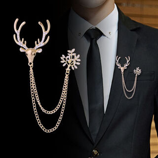 Qimeilian senior men's chain elk brooch exquisite metal texture shirt collar pin pin suit accessories badge badge gold