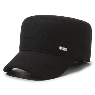 Mo zilan autumn and winter new style short-brimmed flat-top hat for middle-aged and elderly men, outdoor warm cotton hat, casual cold-proof ear protection duck cap, black adjustable