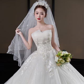 Red makeup wedding dress bride 2025 new style tube top gauze going out gauze petite welcome gauze high quality ceremony main gauze light champagne floor-length style m