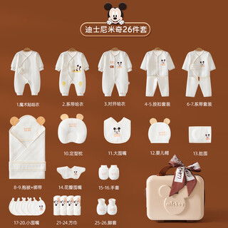 Disney baby clothes gift box newborn set spring, summer, autumn and winter newborn male and female baby full moon gift supplies mickey white four seasons 26-piece set 59cm suitable for babies 0-3 months old