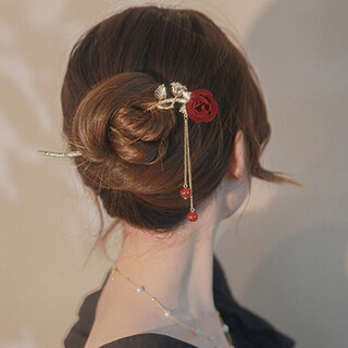 Enchanting cat hairpin ancient style hairpin hair accessory new chinese hanfu headwear tassel women's birthday gift girls practical and high-end rose hairpin