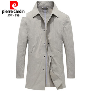 皮尔卡丹（pierre cardin）男装轻薄风衣男中长休闲上衣春秋新款浅色翻领商务修身外套 米灰色 M 170
