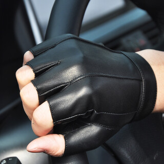 Zhongyan leather half-finger gloves, men and women cycling and driving, non-slip, warm, fitness fingerless half-finger gloves, thin students, black half-finger three-line