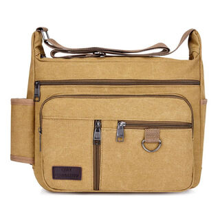 Meikejie's new portable labor protection plumber and electrician multi-functional decorator thickened canvas shoulder bag electrician tools large horizontal and vertical zipper 3-layer khaki