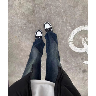 7 high-quality jeans for boys in autumn and winter thickened trendy high street loose long trousers slightly flared leg-shaped straight casual men's trousers hcfs-2061 blue gray xl recommended weight 130-145 jin jin equals 0.5 kg