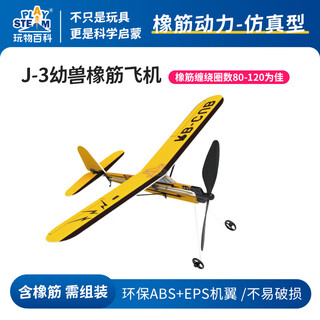 玩物百科泡沫飞机手抛飞机儿童户外玩具竹蜻蜓玩具滑翔飞机模型玩具小飞机 橡筋动力J-3幼兽轻型飞机