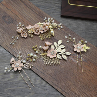 Zhu peilixi's mother-in-law hairpin hairpin headdress for married mother, new chinese festive hair accessories, hair comb and hairpin, bride's toast outfit, set 1, pink, four-piece set