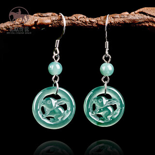 Nordic legend s925 silver inlaid with natural a goods emerald blue water rabbit earrings ice jade ancient style women's earrings jade blue water jade rabbit earrings d740 s925 silver inlaid (with certificate)