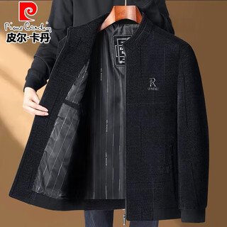 Pierre cardin jacket men's spring and autumn chenille plus velvet thickened warm jacket middle-aged and elderly casual tops men's dad wear black and gray stand-up collar thick style without velvet xl (180) recommended weight 110-130jin jin is equal to 0.5 kg