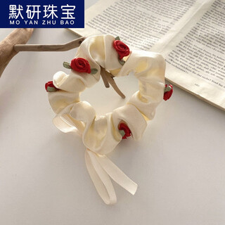 Moyan (moyan) korean style romantic three-dimensional rose large intestine circle, fresh girly flower super fairy hair circle, simple bow headband hair accessory, rose large intestine circle - white b08-205