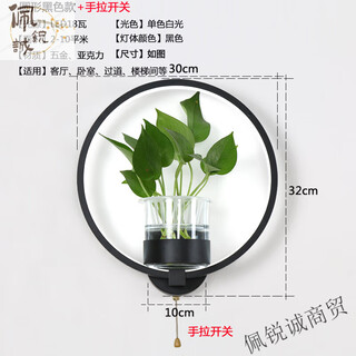 Miaopule modern minimalist nordic creative living room dining room stair aisle lamp study bedroom bedside lamp hydroponic plant wall lamp round black model with hand switch white light led
