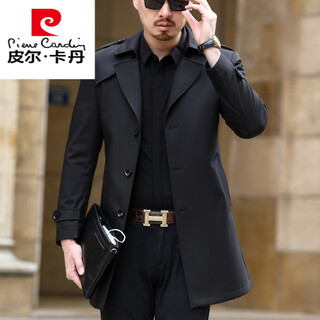 Pierre cardin light luxury high-end autumn new windbreaker men's short style trendy middle-aged autumn business casual mid-length coat thin knitted 8810 black mid-length 170/m (90-120jin jin is equal to 0.5 kg)