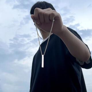 Qi xiaomi lettering titanium steel necklace men's trendy hip-hop long pendant niche summer versatile clavicle chain simple fashion jewelry