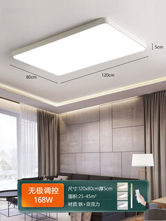 1.2米客厅灯长方形大尺寸超大120*80新款1米2led吸顶灯办公室灯具简约现代超亮平板大灯 白色120*80cm无极调光带遥控-168W(适用