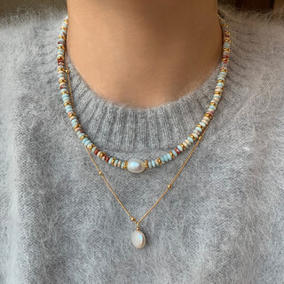 Dl 1998 fat donglai same style freshwater pearl pendant natural color beaded jasper stone necklace for women 2024 new light luxury natural jasper stone + single freshwater pearl necklace set