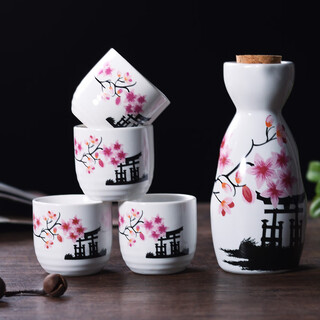 Pupan japanese sake pot set fruit wine wine glass sake cup household liquor cup wine pot ceramic sake wine set sakura one pot four cups