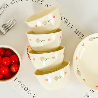 Shangxingzhi is a bowl of rice bowls, dishes, tableware, household cute cream-colored ceramic tableware, bowls, chopsticks, noodles, dishes, dishes, plates, 4.5-inch rice bowl - 1 piece