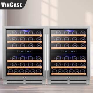 Vickers dual temperature embedded red wine cabinet constant temperature wine cabinet household small compressor refrigerator stainless steel glass door (dual temperature air cooling) double door stainless steel 92 bottles thin section 600mm deep