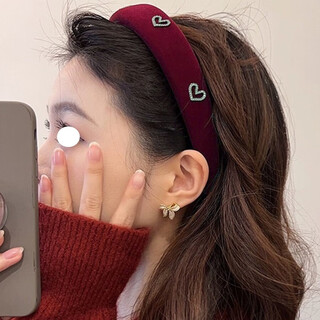 Jieyi burgundy velvet love headband for women 2024 new style going out high-top hair accessory high-end versatile headband hairpin 1 burgundy love headband about 4cm wide