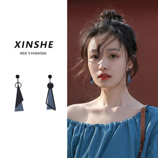 Core luxury irregular geometric blue earrings for women retro niche exaggerated earrings simple design temperament earrings haze blue geometric earrings