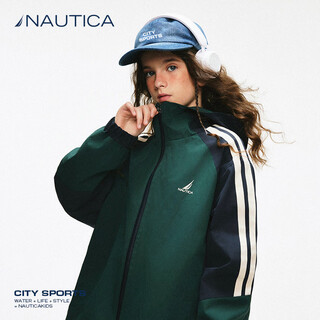 Nautica children's clothing boys and girls sports jacket hooded jacket spring and autumn children's american retro dark green/blue (2025 model) 165