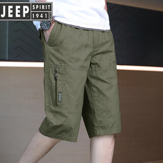 Jeep (jeep) pure cotton shorts men's summer knee-length pants straight loose loose overalls cropped pants 2706 military green 3xl