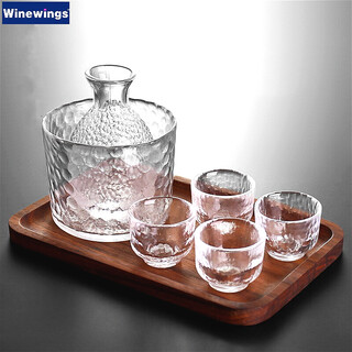 Winewings japanese-style hammered wine warmer glass hot wine jug ice wine sake jug household wine divider yellow wine white wine cup one or two small wine glasses set wine warmer + 4 wine glasses + wine warmer 6-piece set without tray