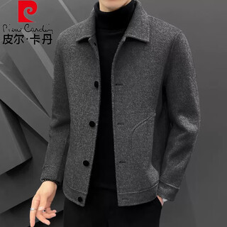 Pierre cardin double-sided woolen jacket men's lapel cashmere jacket woolen woolen coat short korean style new autumn and winter thickened black gray 2xl 155-170jin jin is equal to 0.5 kg
