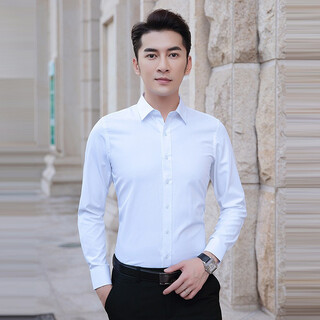 卡度顿白衬衫男长袖春秋新款男士商务休闲纯色免烫修身职业正装工装衬衣 白色 2XL