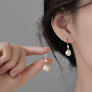 Xiangnan 999 sterling silver pearl earrings 2025 new popular earrings niche design women's light luxury high-end temperament earrings 999 pure silver pearl earrings silver (price of two)