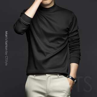 Kuraishi kazuki trendy brand long-sleeved t-shirt for men 2025 autumn and winter half turtleneck mercerized cotton slim fit bottoming shirt casual inner top for men black xl