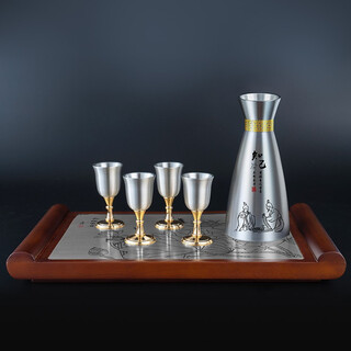 Itariz pure tin wine jug set wine divider household retro enamel craft practical tin wine jug yellow wine white wine set confidant wine set (flat mouth goblet)