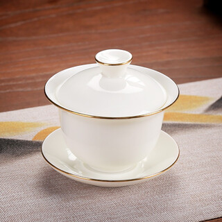 Jieyi ceramic tea set, mutton fat jade tea cup, kung fu covered bowl, teapot, teacup, dehua white porcelain tea cup, master single cup, mutton fat jade covered bowl, gold painting