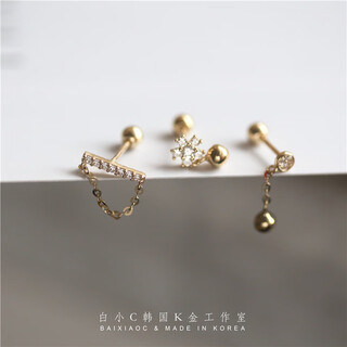 Yanshi bai xiao c imported gold from south korea 14k/10k gold earrings flower full diamond gold ball pendant ear bone screw screw earrings one word full diamond chain 1 piece
