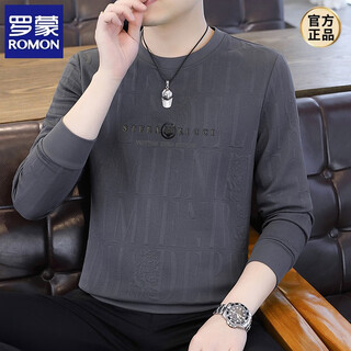 Romon long-sleeved t-shirt men's round neck autumn coat casual bottoming t-shirt men's spring and autumn new small shirt european version slim style q5608-grey 2xl 145-160jin jin equals 0.5 kg