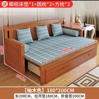 Guangyirun sofa convertible bed convertible bed sofa solid wood sofa bed living room multifunctional folding bed double storage 180*200 yellow brown brown mat + pillow more than 2 meters