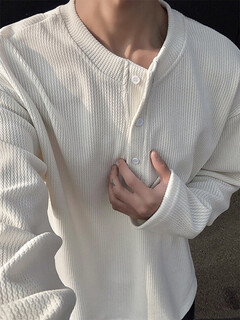 Tailored rain and rainbow cleanfit henley collar long-sleeved t-shirt for men 25 spring and autumn new textured loose inner sweatshirt bottoming shirt off-white off-white m (90-105jin jin equals 0.5 kg)