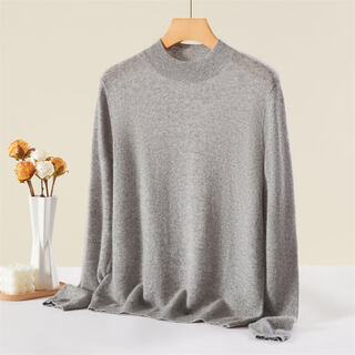 Jinju 100% cashmere bottoming sweater solid color fashionable warm half turtle collar women's cashmere sweater medium gray l