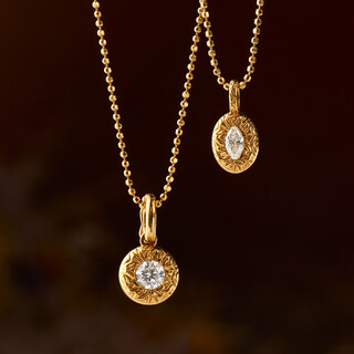 Caizhi blooming diamond buccellati carving gold craft pendant k gold clavicle chain necklace gift for women marquise diamond pendant (natural diamond 10 points)