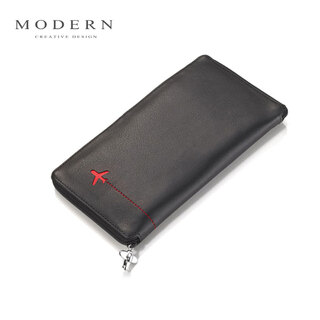 Modern modern passport bag multi-function travel storage document bag genuine leather ticket holder passport holder genuine leather black and red with pen