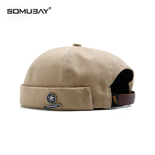 Sombrero somubay sombrero de piel de melón de moda para hombre sombrero de hip-hop retro sin ala sombrero de propietario de estilo fino de cuatro estaciones sombrero yuppie para mujer blm-96 caqui m (56-62 cm) ajustable