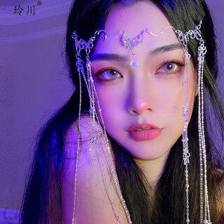 Lingchuan zhao lusi's same style of antique and exotic headwear, hanfu, fringed hair accessories, ancient costume forehead ornaments, eyebrow pendants, face curtains and veils