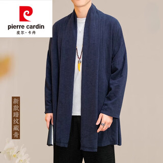 Pierre cardin chinese style spring and summer cloak coat mid-length cotton and linen windbreaker men's tea coat men's antique hanfu cardigan navy 609 m