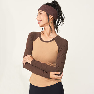 Splan wake-up plan tight long-sleeved yoga wear high-end velvet pilates top quick-drying running sports fitness wear for women wooden stem brown m